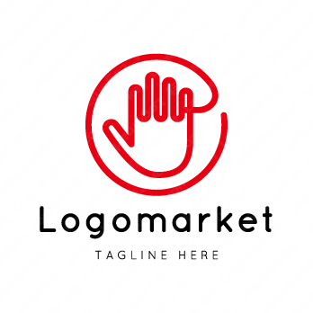 手と運命の赤い糸と人のロゴ