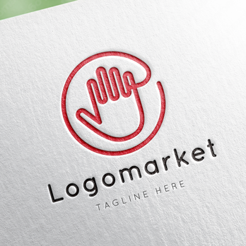 手と運命の赤い糸と人のロゴ