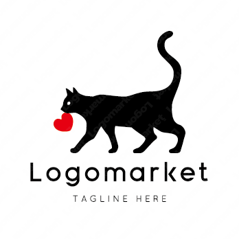 猫とハートと心のロゴ