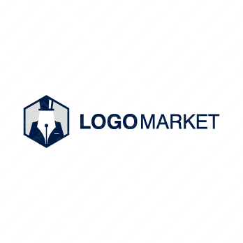 スーツとハットと万年筆のロゴ