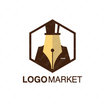 スーツとハットと万年筆のロゴ