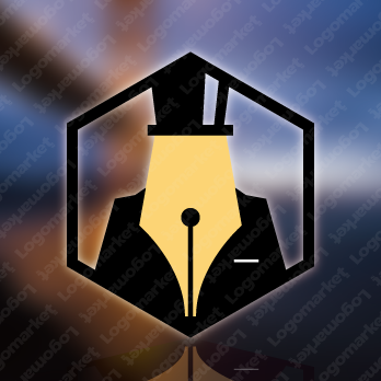 スーツとハットと万年筆のロゴ