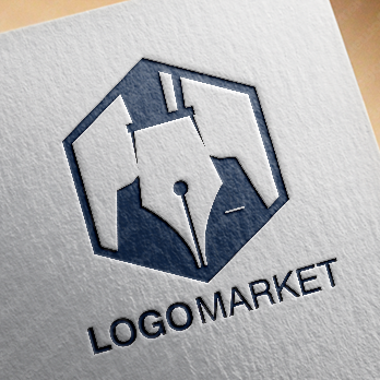 スーツとハットと万年筆のロゴ