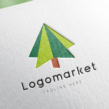 木と矢印と立体のロゴ