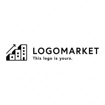 ビルとグラフと上昇のロゴ