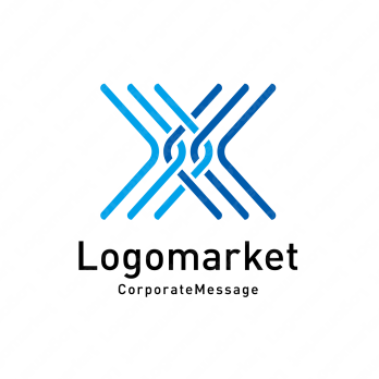 Xとラインと編み込みのロゴ