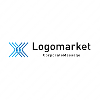 Xとラインと編み込みのロゴ