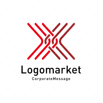 Xとラインと編み込みのロゴ