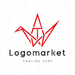 Tと鶴と折り鶴のロゴ