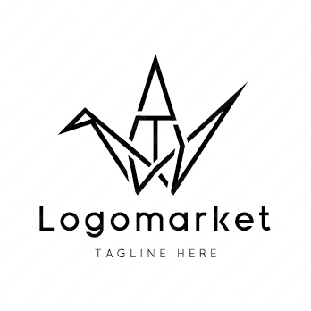 Tと鶴と折り鶴のロゴ