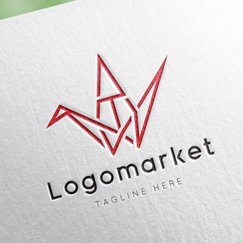 Tと鶴と折り鶴のロゴ