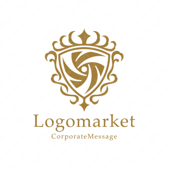 エンブレムと放射状と光のロゴ