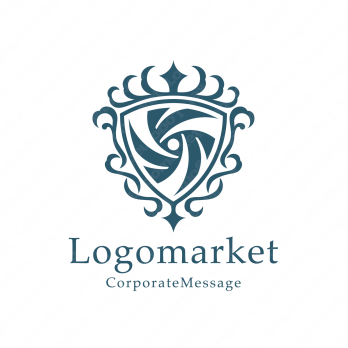 エンブレムと放射状と光のロゴ