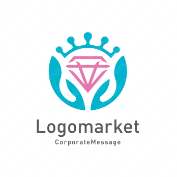 ダイヤモンドと王冠と手のロゴ