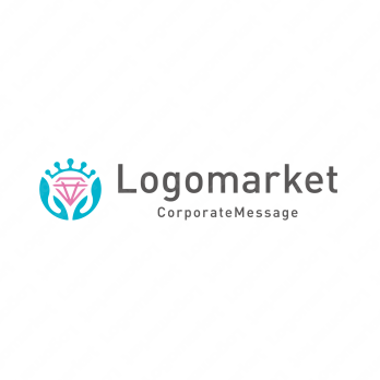 ダイヤモンドと王冠と手のロゴ