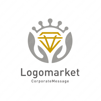 ダイヤモンドと王冠と手のロゴ