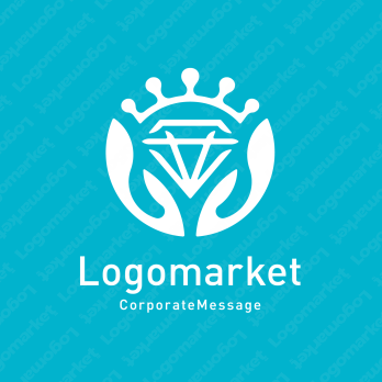 ダイヤモンドと王冠と手のロゴ