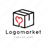ダンボールと箱とハートのロゴ