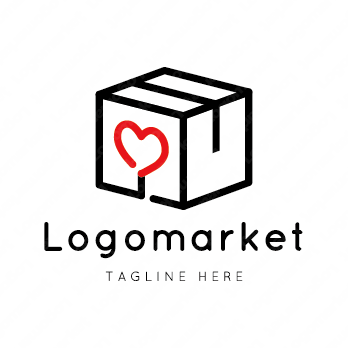 ダンボールと箱とハートのロゴ
