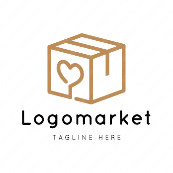 ダンボールと箱とハートのロゴ