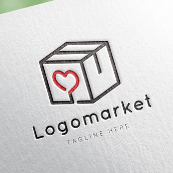 ダンボールと箱とハートのロゴ
