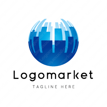 街と都市と球体のロゴ