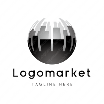 街と都市と球体のロゴ