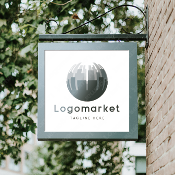 街と都市と球体のロゴ
