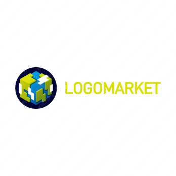 地球とキューブとサイコロのロゴ