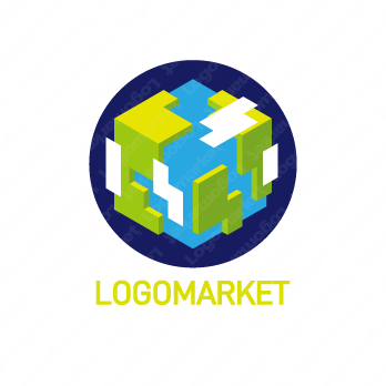 地球とキューブとサイコロのロゴ