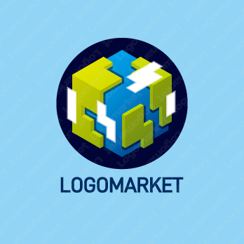 地球とキューブとサイコロのロゴ