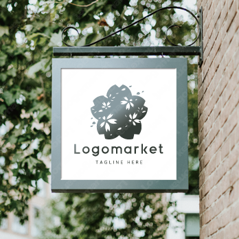 桜と桜吹雪と花のロゴ