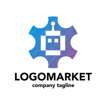 ロボットとフラットデザインとシステムのロゴ