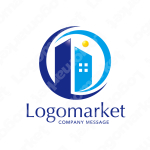 Pとビルと発展のロゴ