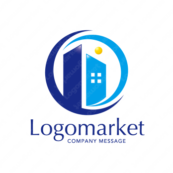 Pとビルと発展のロゴ