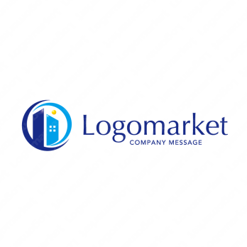 Pとビルと発展のロゴ