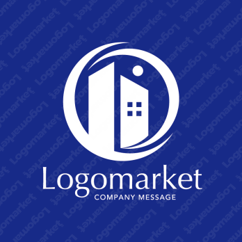 Pとビルと発展のロゴ