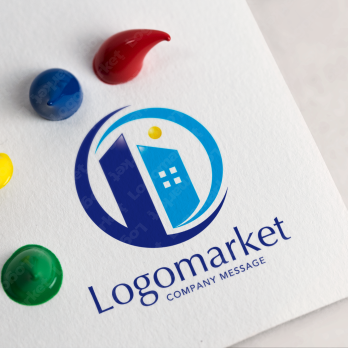 Pとビルと発展のロゴ