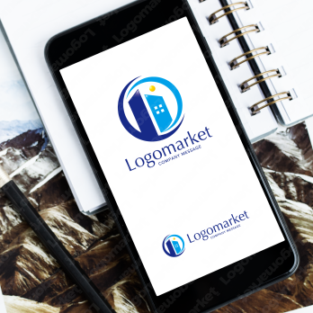 Pとビルと発展のロゴ