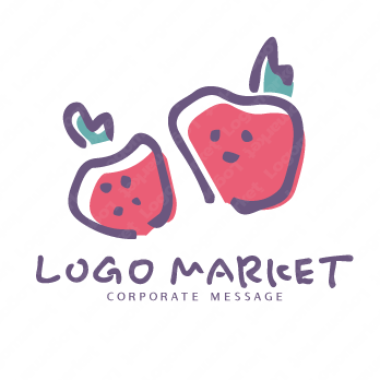 フルーツとグルメと手書きのロゴ