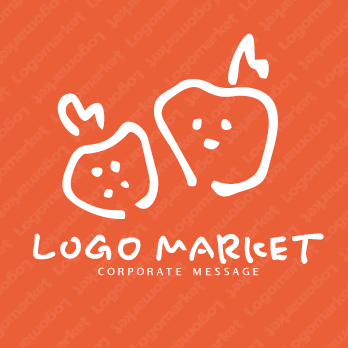 フルーツとグルメと手書きのロゴ