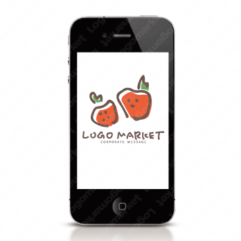 フルーツとグルメと手書きのロゴ