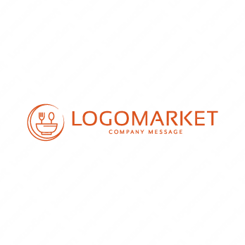 食器と丼ぶりと月のロゴ