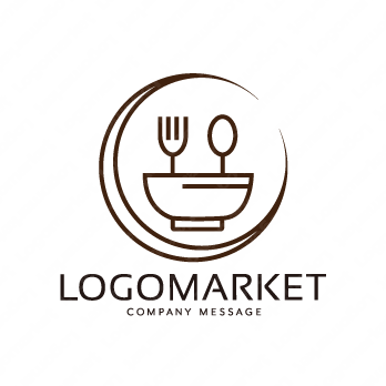 食器と丼ぶりと月のロゴ