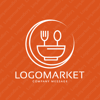 食器と丼ぶりと月のロゴ