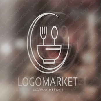 食器と丼ぶりと月のロゴ