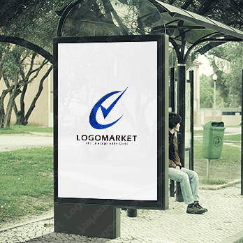 チェックマークと認証と時計のロゴ