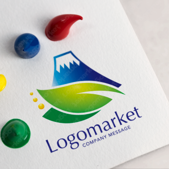 富士と葉と繁栄のロゴ