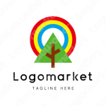 木と虹とレインボーのロゴ