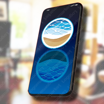 海と浜辺と波のロゴ